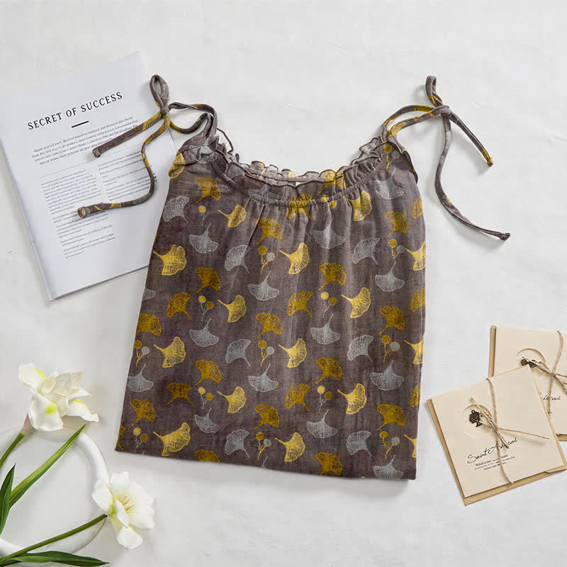 Abito da casa con laccetti e stampa floreale Ginkgo - image 7