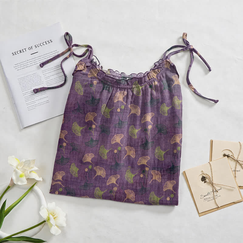 Abito da casa con laccetti e stampa floreale Ginkgo - image 17