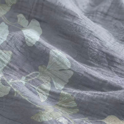 Abito midi da casa in cotone con laccetti e foglie di ginkgo - image 4