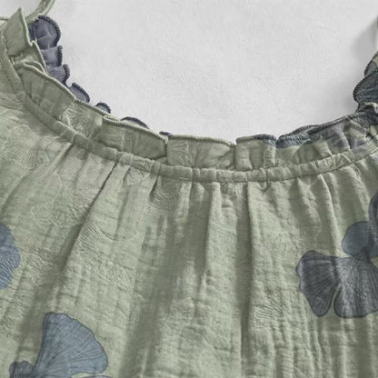 Abito midi da casa in cotone con laccetti e foglie di ginkgo - image 8