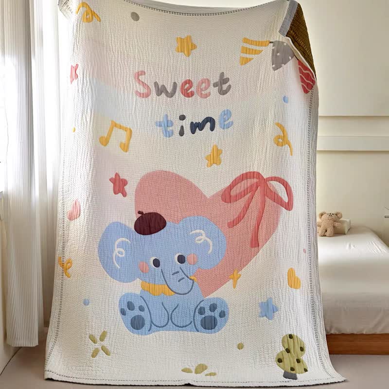 Copertina per neonati trapuntata in lyocell con motivo elefante pastello - image 6