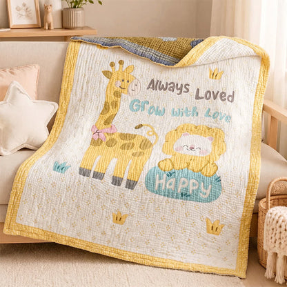 Copertina per neonati trapuntata in lyocell con motivi di giraffa e leone - image 1