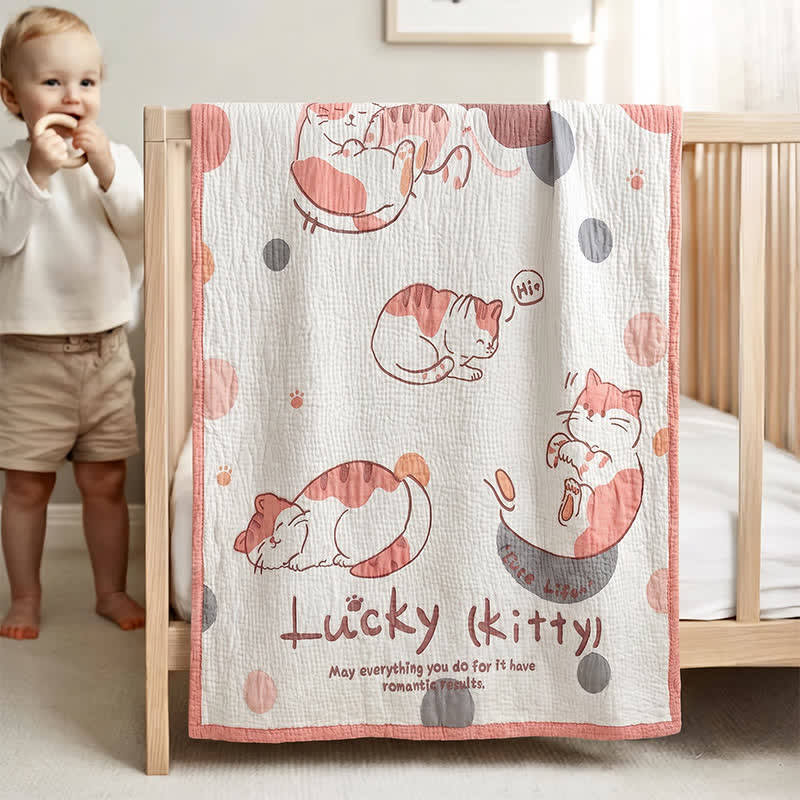 Copertina per neonati trapuntata in lyocell con motivo Lucky Kitty - image 3