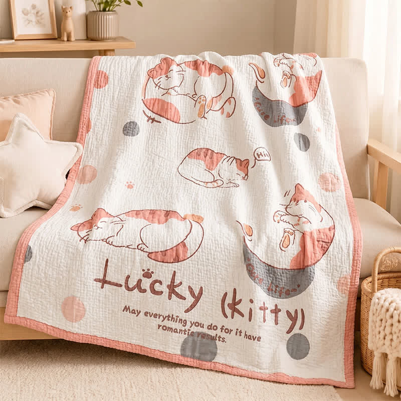 Copertina per neonati trapuntata in lyocell con motivo Lucky Kitty - image 1