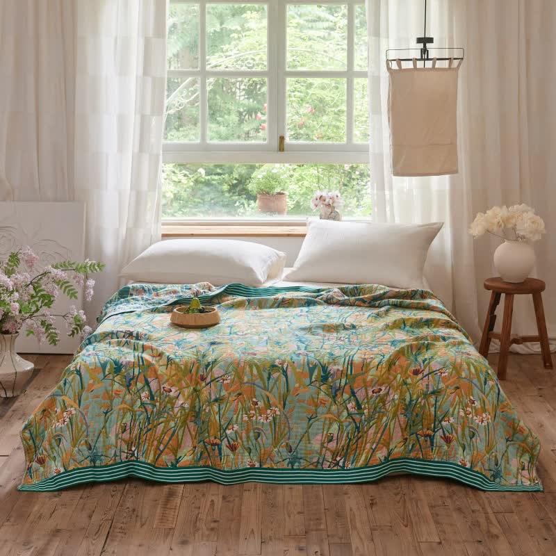 Coperta/trapunta vintage in jacquard di cotone con motivo "Iris Field" - Matrimoniale Grande - image 1