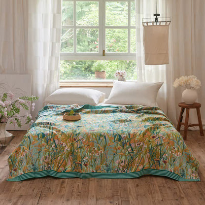 Coperta/trapunta vintage in jacquard di cotone con motivo "Iris Field" - Matrimoniale Grande - image 1