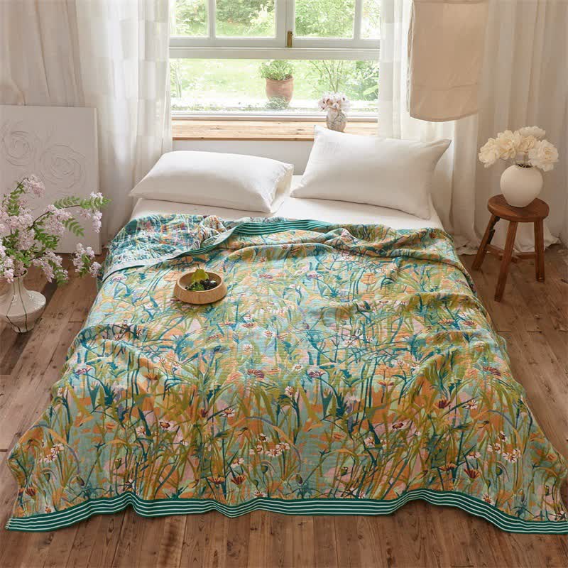 Coperta/trapunta vintage in jacquard di cotone con motivo "Iris Field" - image 2