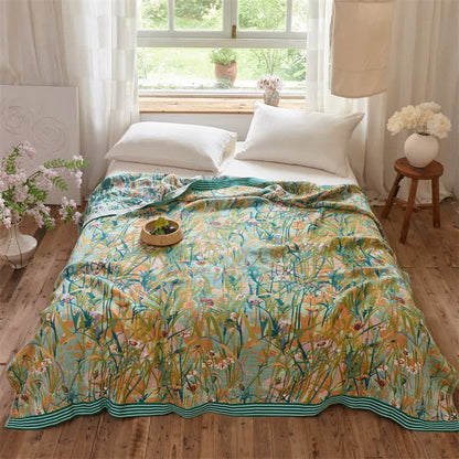 Coperta/trapunta vintage in jacquard di cotone con motivo "Iris Field" - image 2