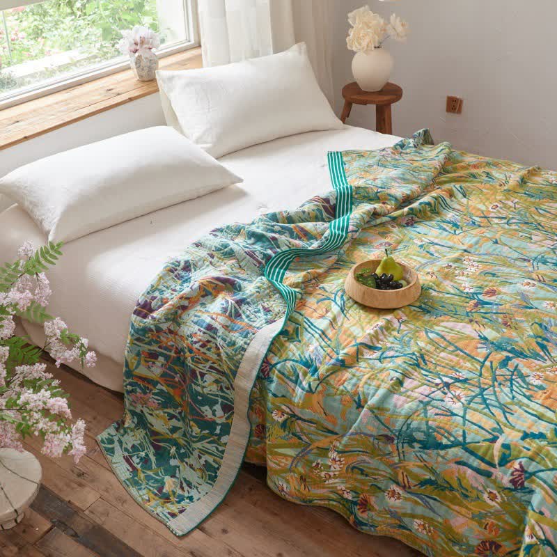 Coperta/trapunta vintage in jacquard di cotone con motivo "Iris Field" - image 3