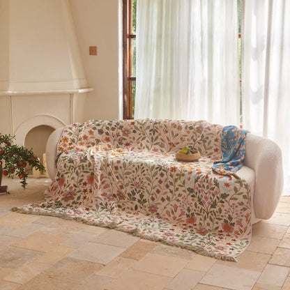 Trapunta reversibile in mussola di cotone a fantasia floreale con nappe - image 4