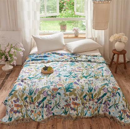 Coperta trapuntata reversibile in mussola con nappe botaniche - Matrimoniale Grande - image 2