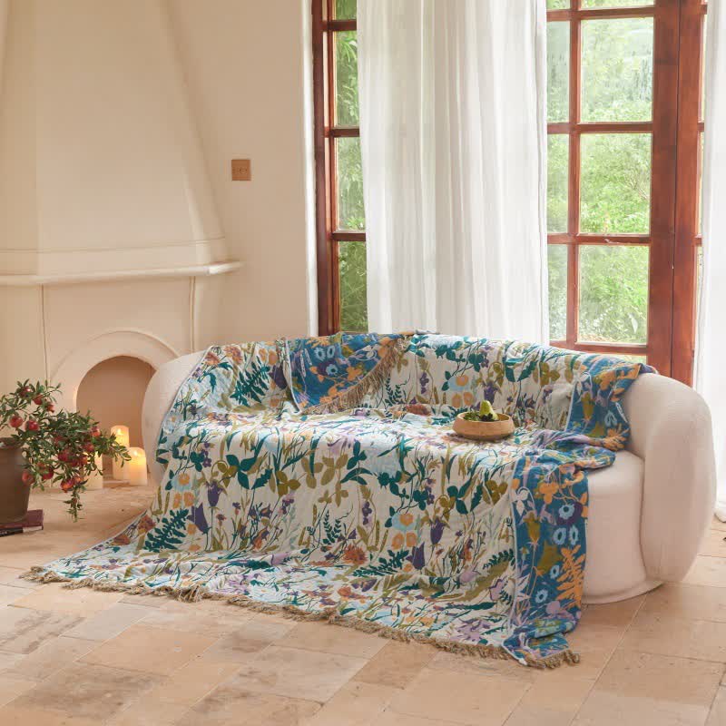 Coperta trapuntata reversibile in mussola con nappe botaniche - image 4