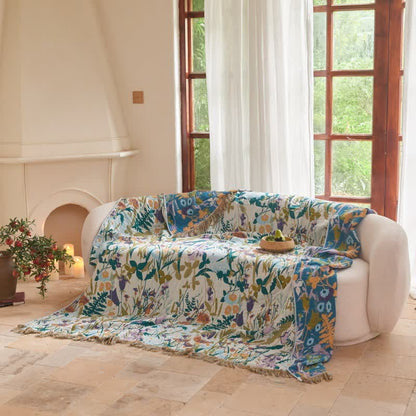 Coperta trapuntata reversibile in mussola con nappe botaniche - image 4