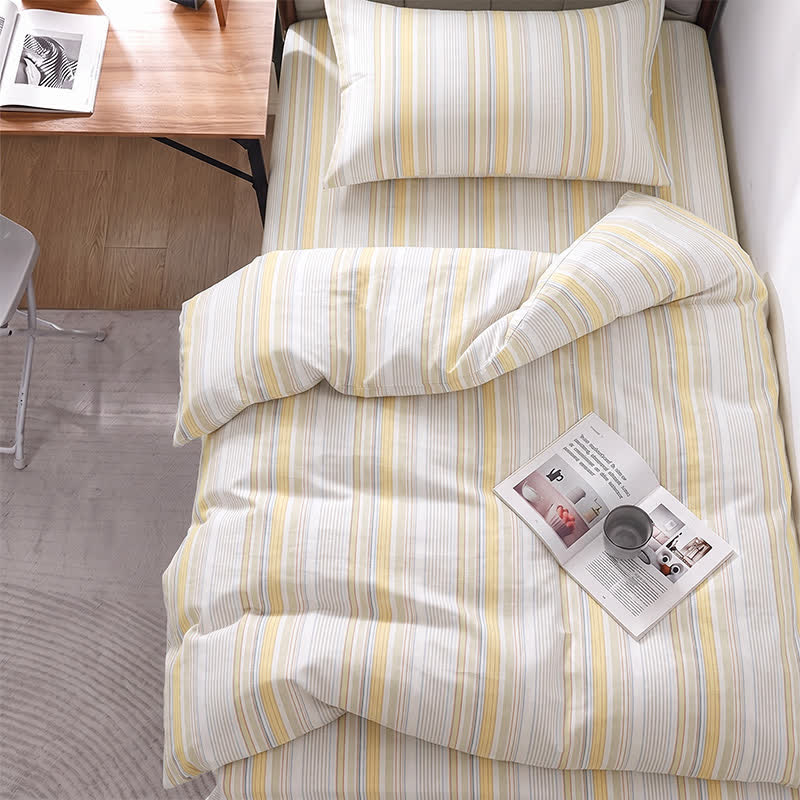 Set di biancheria da letto matrimoniale Singolo XL a righe pastello per dormitorio - Singolo XL - Giallo - Set copripiumino da 3 pezzi - image 0