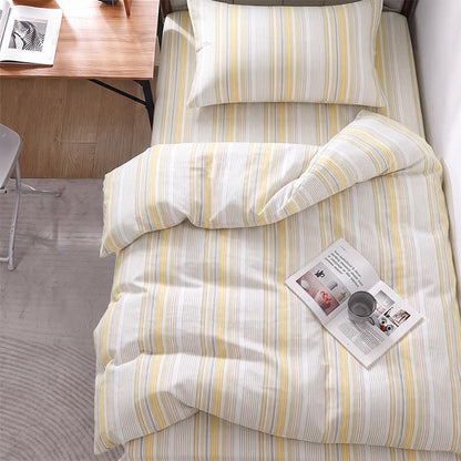 Set di biancheria da letto matrimoniale Singolo XL a righe pastello per dormitorio - Singolo XL - Giallo - Set copripiumino da 3 pezzi - image 0