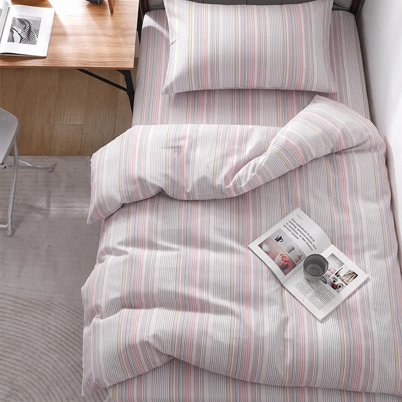 Set di biancheria da letto matrimoniale Singolo XL a righe pastello per dormitorio - Singolo XL - Rosa - Set copripiumino da 3 pezzi - image 10