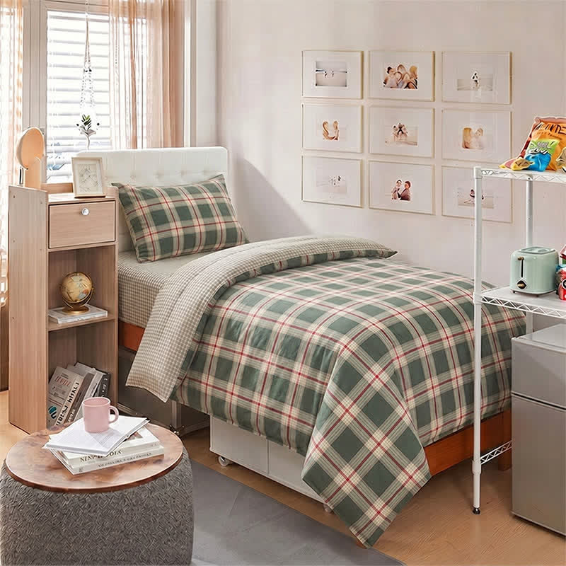Set di biancheria da letto Singolo XL Heritage Plaid per dormitorio - Singolo XL - Verde - Set copripiumino da 3 pezzi - image 0