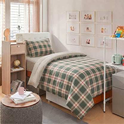 Set di biancheria da letto Singolo XL Heritage Plaid per dormitorio - Singolo XL - Verde - Set copripiumino da 3 pezzi - image 0