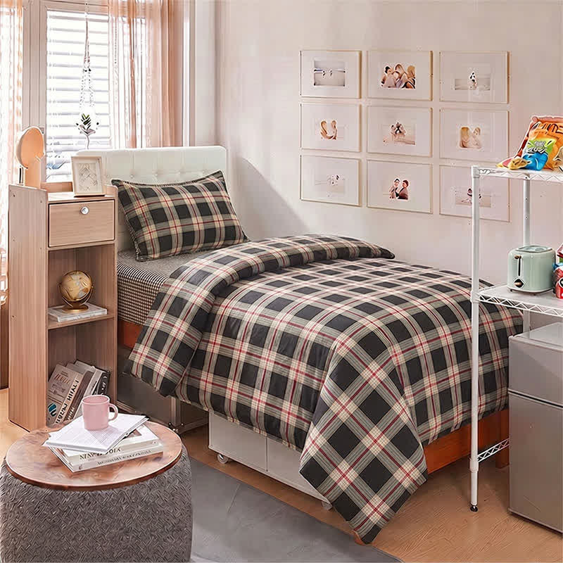 Set di biancheria da letto Singolo XL Heritage Plaid per dormitorio - Singolo XL - Nero - Set copripiumino da 3 pezzi - image 4