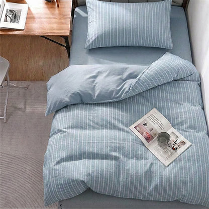 Set di biancheria da letto matrimoniale XL Singolo in cotone con motivo a righe nordiche - Singolo XL - Blu - Set copripiumino da 3 pezzi - image 0