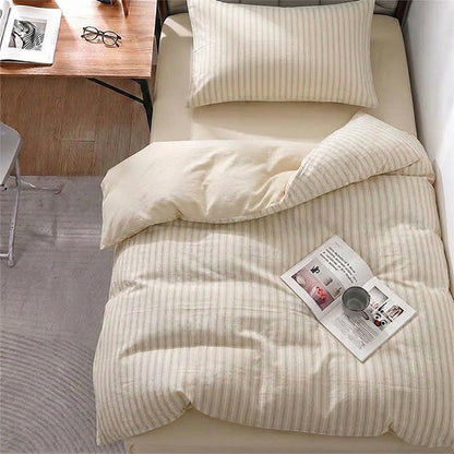 Set di biancheria da letto matrimoniale XL Singolo in cotone con motivo a righe nordiche - Singolo XL - Giallo - Set copripiumino da 3 pezzi - image 6