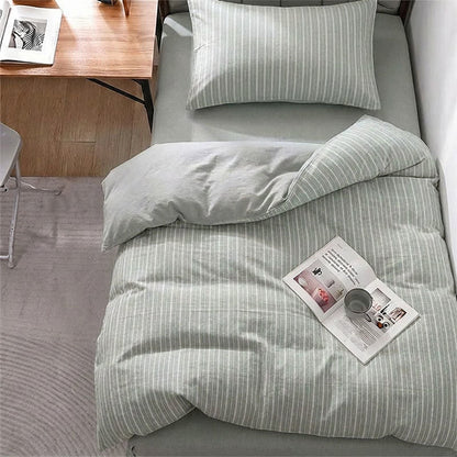 Set di biancheria da letto matrimoniale XL Singolo in cotone con motivo a righe nordiche - Singolo XL - Verde - Set copripiumino da 3 pezzi - image 12