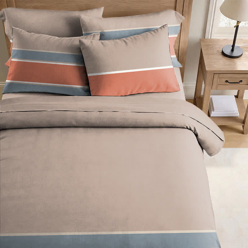 Set di biancheria da letto Singolo XL a righe nei toni della terra - image 1