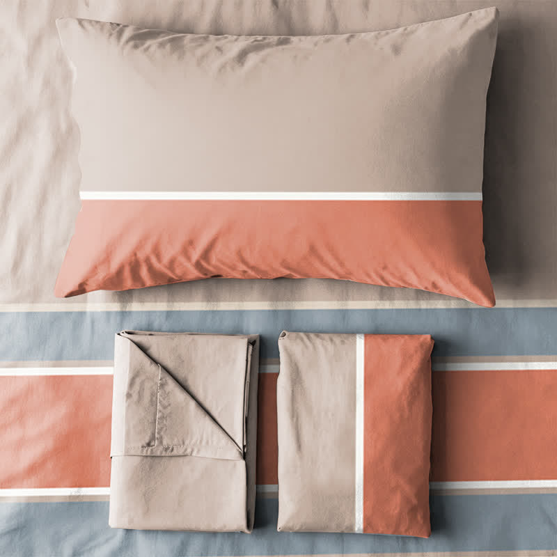 Set di biancheria da letto Singolo XL a righe nei toni della terra - image 3