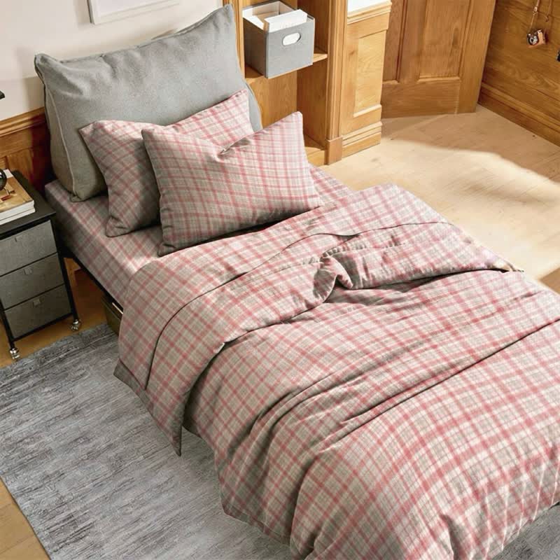 Set di biancheria da letto Singolo extra- XL a quadri rosa tenue - Rosa - Singolo XL - Set copripiumino da 3 pezzi - image 0
