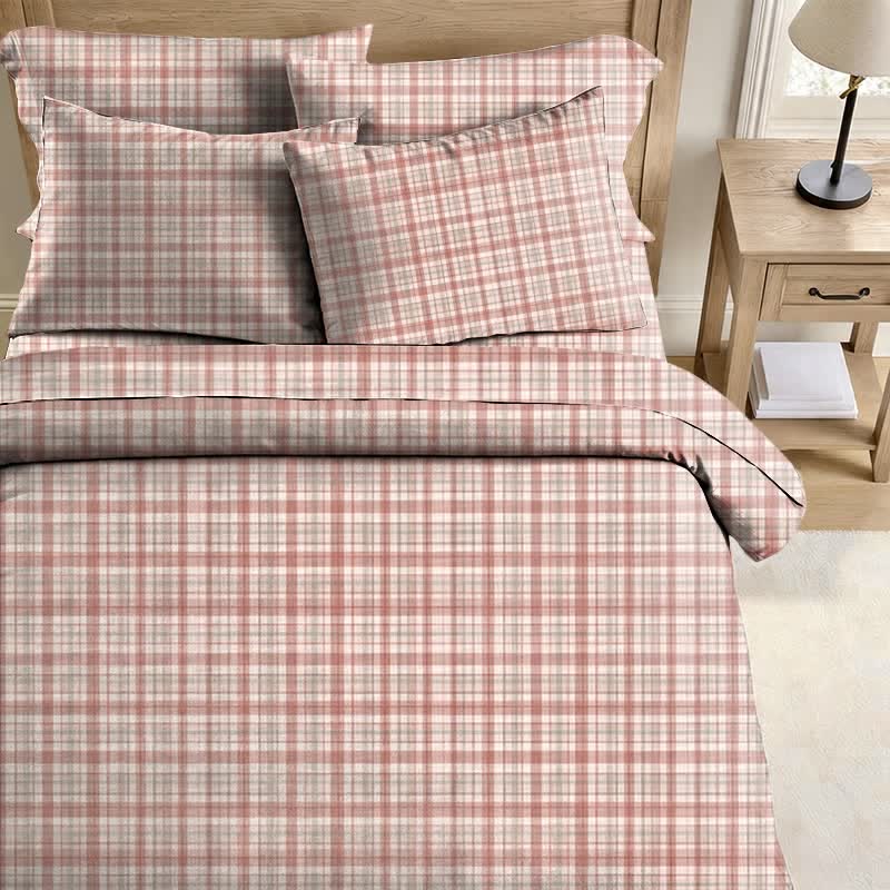 Set di biancheria da letto Singolo extra- XL a quadri rosa tenue - image 1