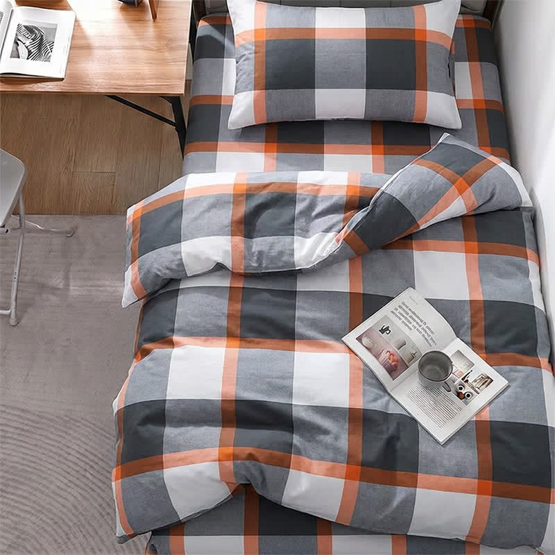 Set di biancheria da letto Singolo XL con fantasia a quadri grigi moderni - image 1