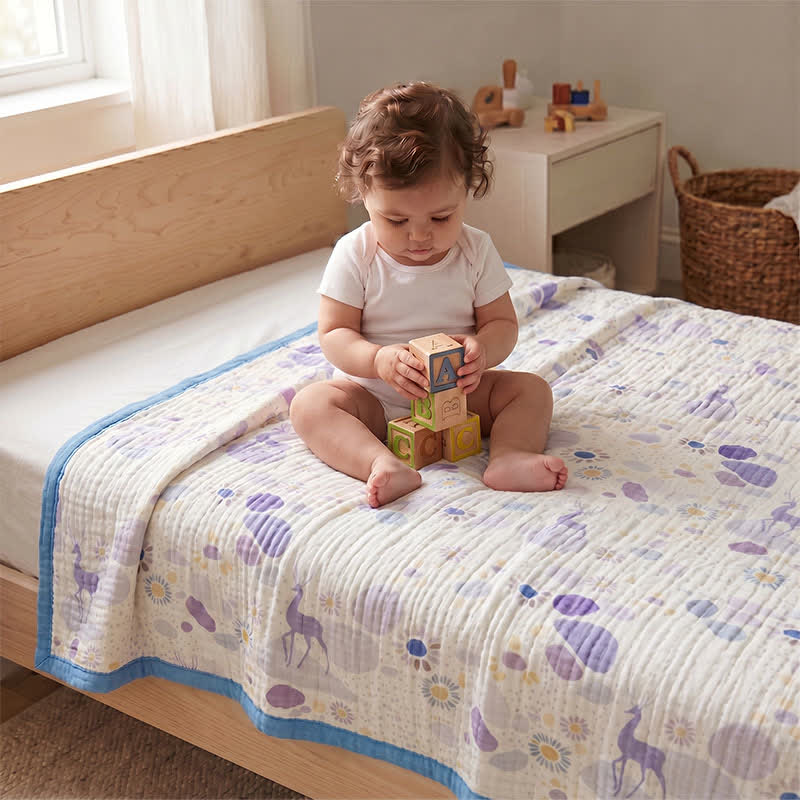Coperta in garza di cotone con motivo floreale pastello - Multicolore - Matrimoniale - image 1