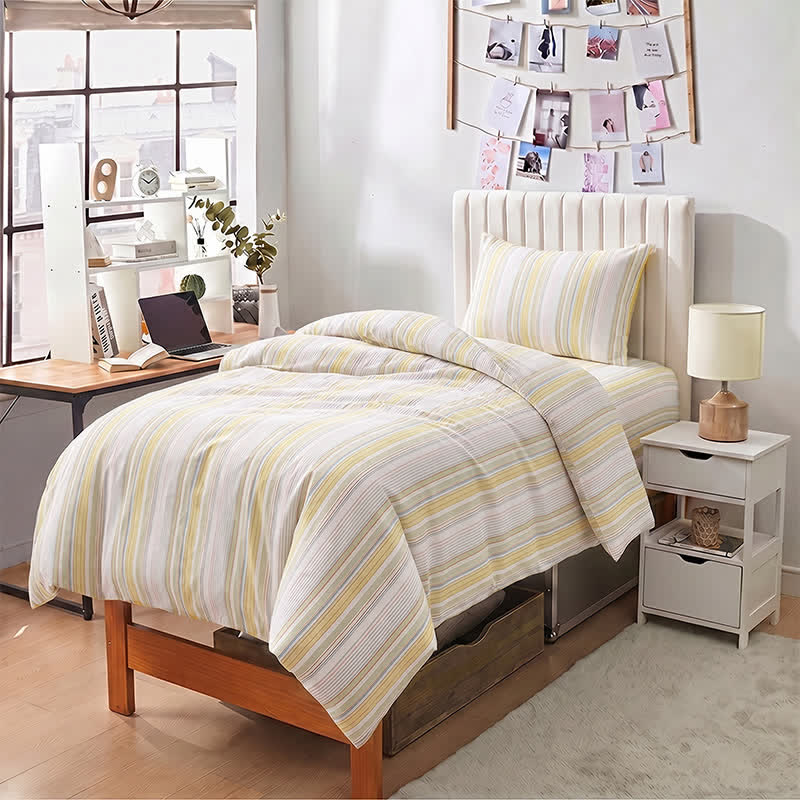 Set di biancheria da letto matrimoniale Singolo XL a righe pastello per dormitorio - image 1