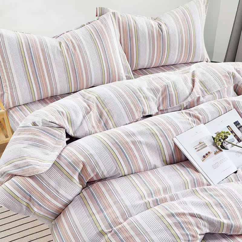 Set di biancheria da letto matrimoniale Singolo XL a righe pastello per dormitorio - image 12