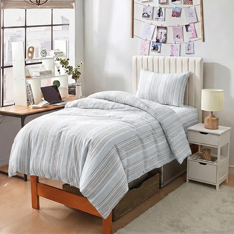 Set di biancheria da letto matrimoniale Singolo XL a righe pastello per dormitorio - image 6