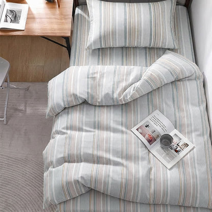 Set di biancheria da letto matrimoniale Singolo XL a righe pastello per dormitorio - Singolo XL - Blu - Set copripiumino da 3 pezzi - image 5
