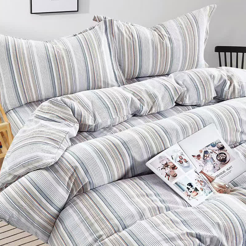 Set di biancheria da letto matrimoniale Singolo XL a righe pastello per dormitorio - image 7