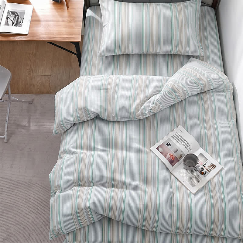Set di biancheria da letto matrimoniale Singolo XL a righe pastello per dormitorio - Singolo XL - Verde - Set copripiumino da 3 pezzi - image 15