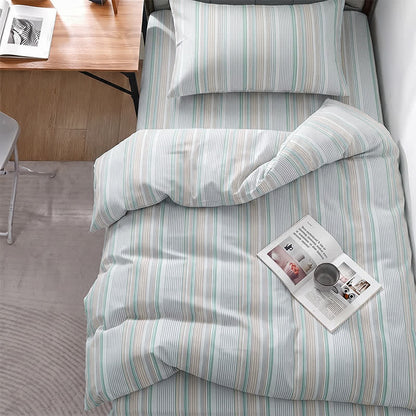 Set di biancheria da letto matrimoniale Singolo XL a righe pastello per dormitorio - Singolo XL - Verde - Set copripiumino da 3 pezzi - image 15