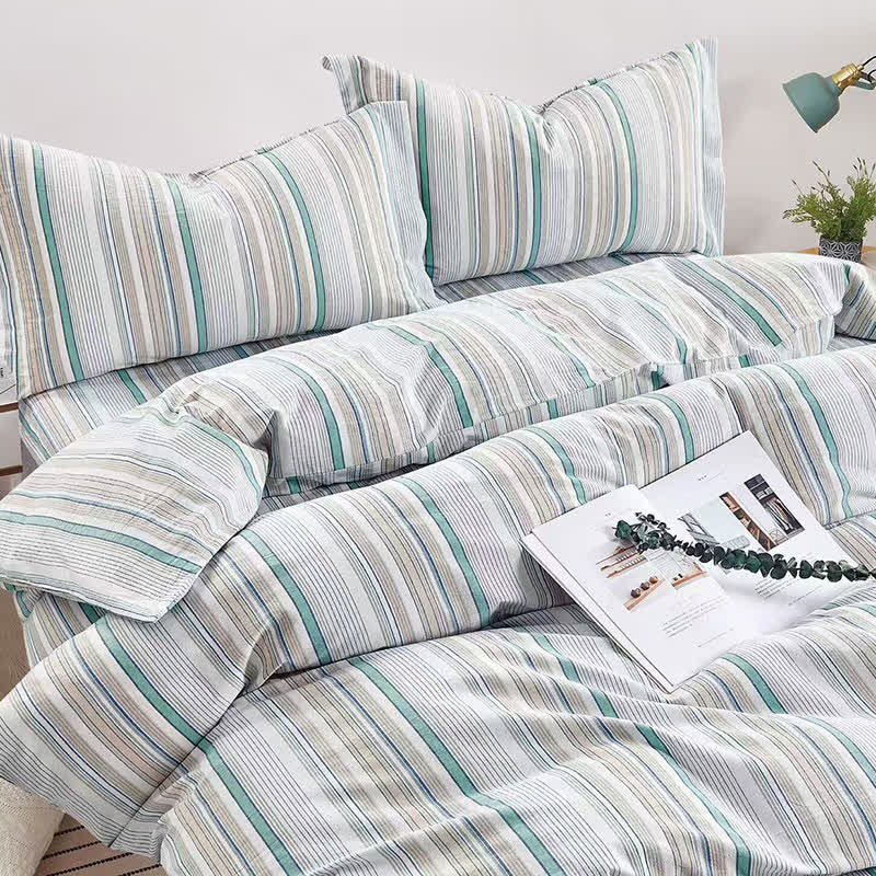 Set di biancheria da letto matrimoniale Singolo XL a righe pastello per dormitorio - image 17