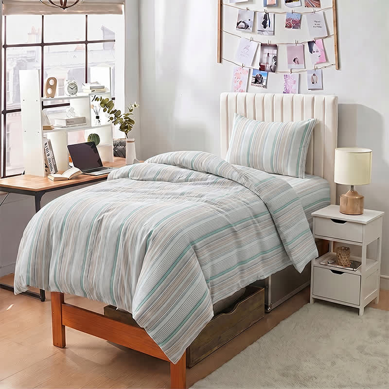 Set di biancheria da letto matrimoniale Singolo XL a righe pastello per dormitorio - image 16