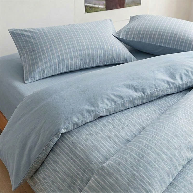 Set di biancheria da letto matrimoniale XL Singolo in cotone con motivo a righe nordiche - image 2