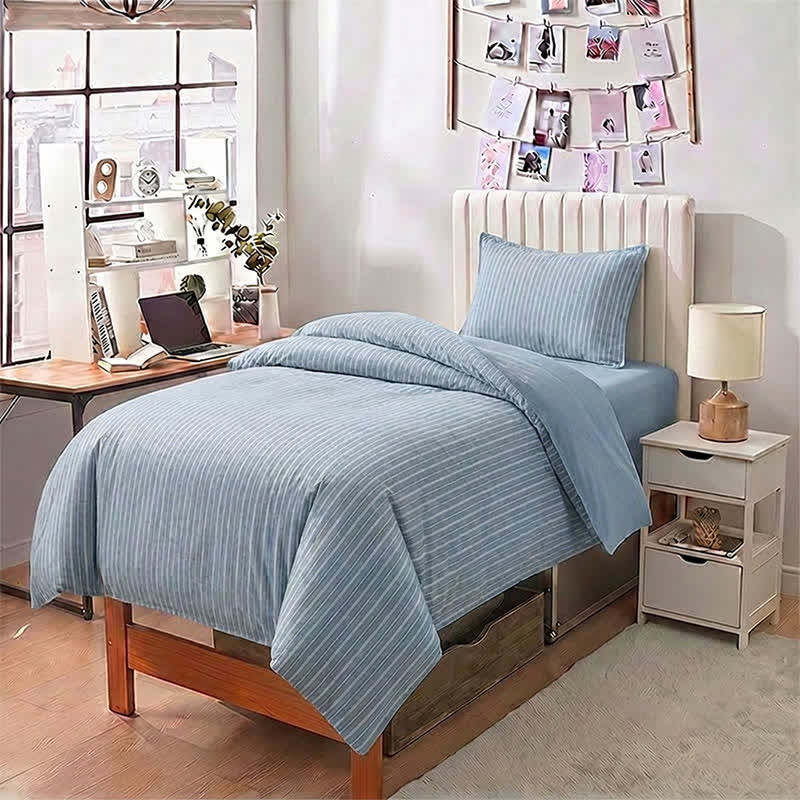 Set di biancheria da letto matrimoniale XL Singolo in cotone con motivo a righe nordiche - image 1