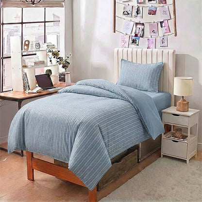 Set di biancheria da letto matrimoniale XL Singolo in cotone con motivo a righe nordiche - image 1