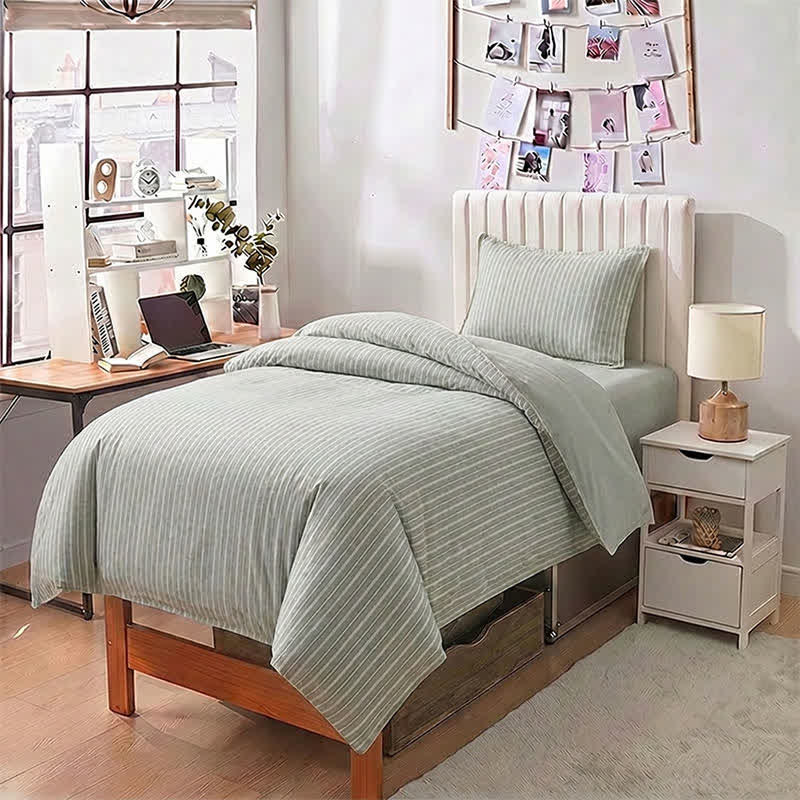 Set di biancheria da letto matrimoniale XL Singolo in cotone con motivo a righe nordiche - image 13