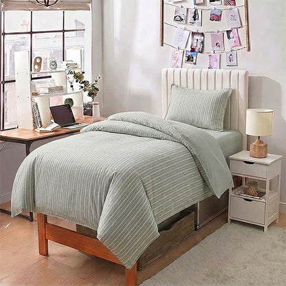 Set di biancheria da letto matrimoniale XL Singolo in cotone con motivo a righe nordiche - image 13