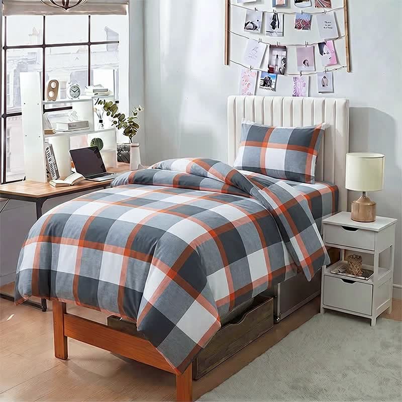 Set di biancheria da letto Singolo XL con fantasia a quadri grigi moderni - image 2