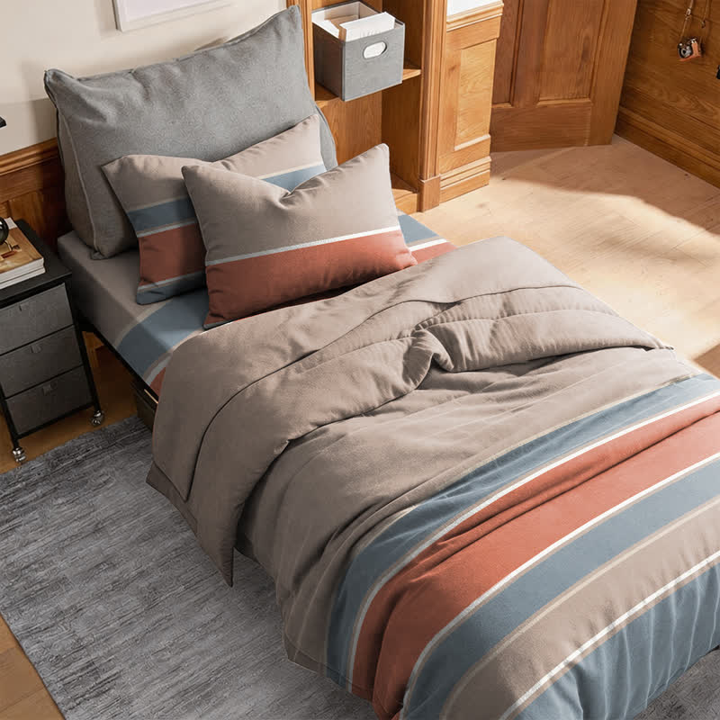 Set di biancheria da letto Singolo XL a righe nei toni della terra - image 2