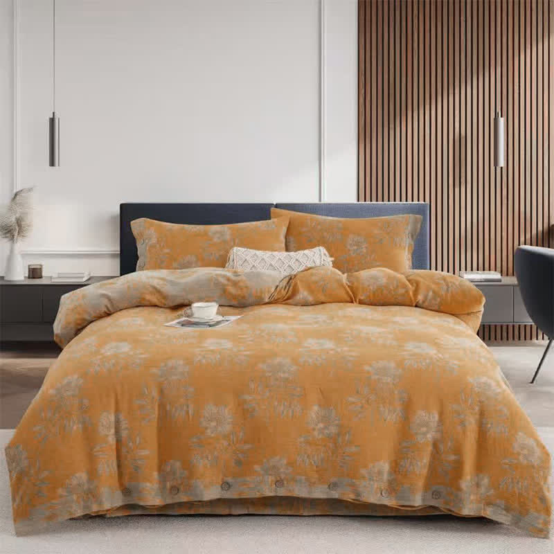 Set di biancheria da letto in garza di cotone con motivo floreale (4 pezzi) - Arancione - Matrimoniale Grande - image 0