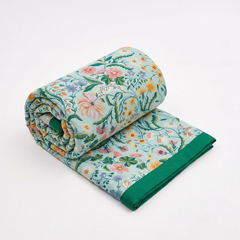 Coperta/trapunta reversibile in mussola di cotone con motivo prato - image 0